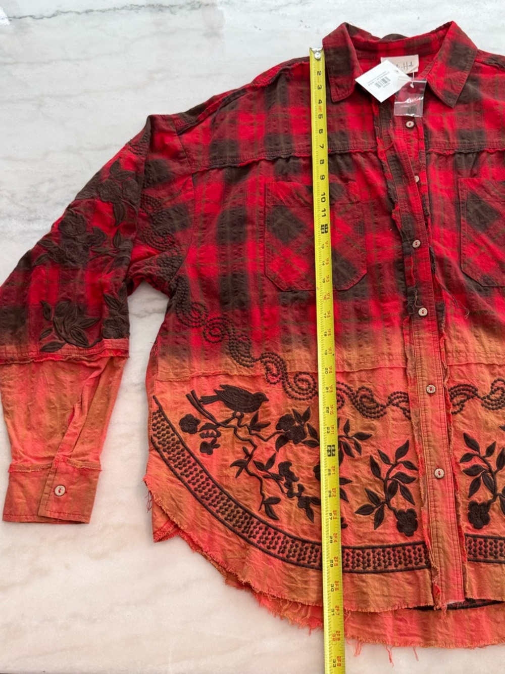 Oli & Hali Mineral Washed Plaid Embroidered Shirt Relaxed Cotton Women Size L - Picture 9 of 16